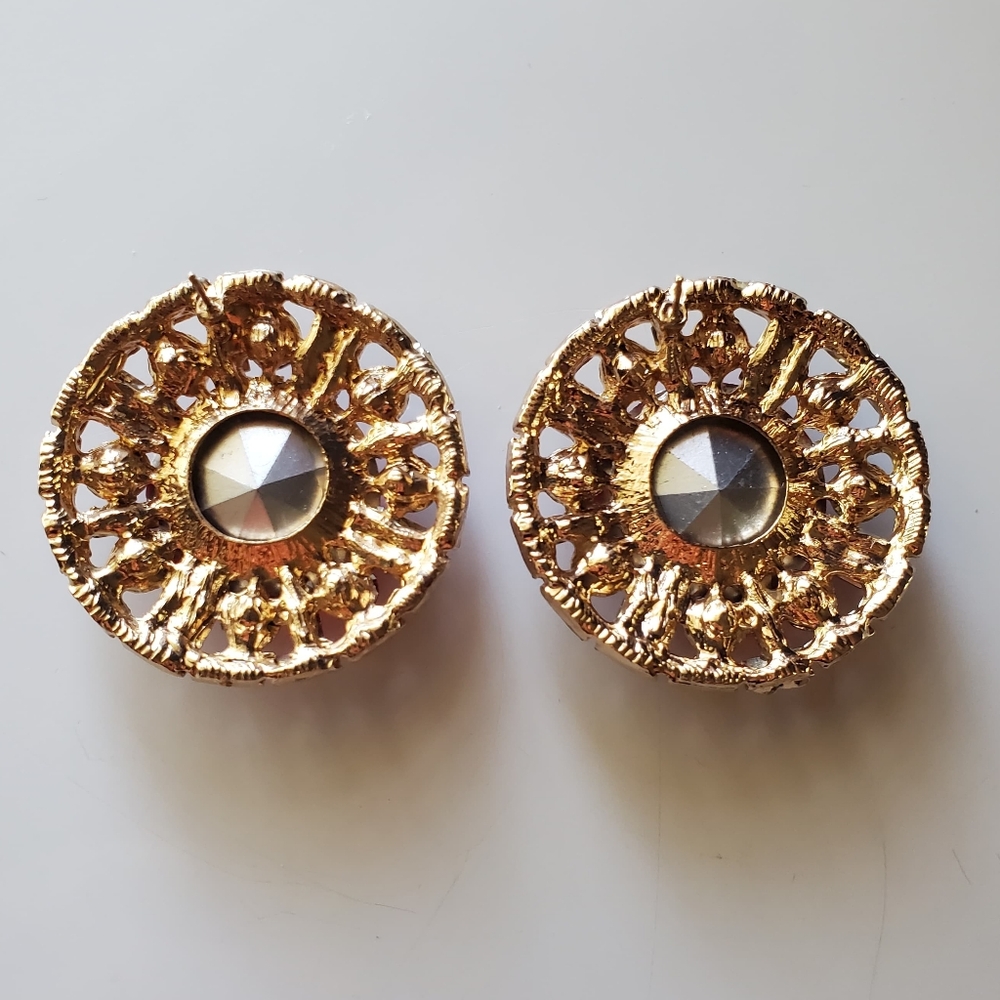 Oversized Rhinestone Button Earrings - Picture 2 of 2